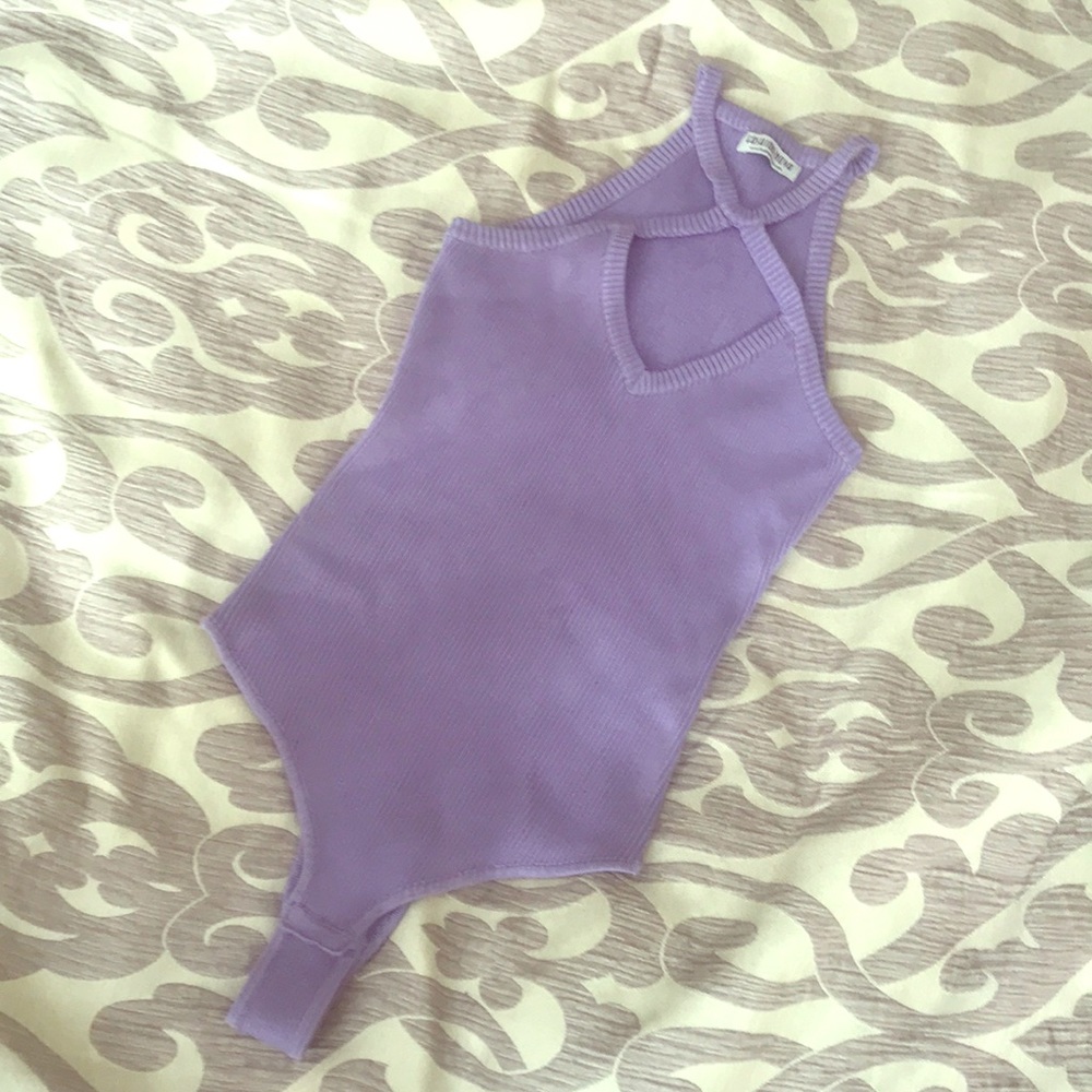 Sexy Lavender Criss Cross Neck Bodysuit